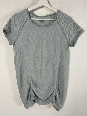 Athleta Fastest Track Ruched Short Sleeve Seamless T-Shirt Womens XL Gray Active